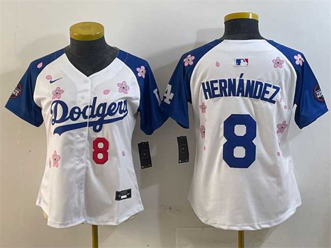 Womens Los Angeles Dodgers #8 Enrique Hernandez White Royal 2025 Tokyo Series Limited Stitched Jersey->mlb womens jerseys->MLB Jersey
